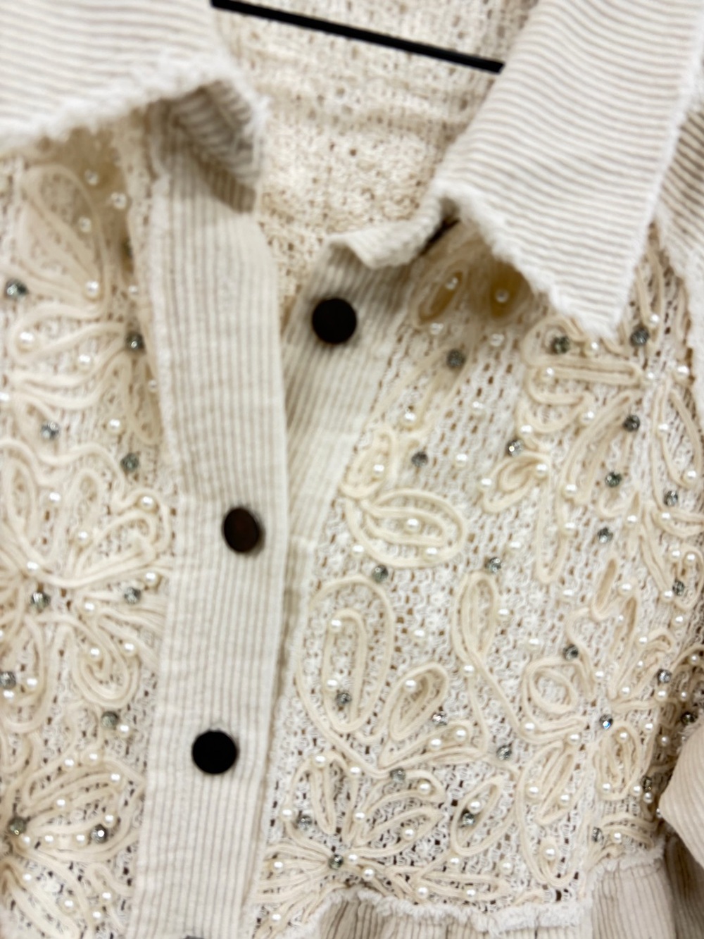 NWT POL Shabby Chic Corduroy and Crochet Lace Button Down Shirt Shacket - Picture 4 of 9